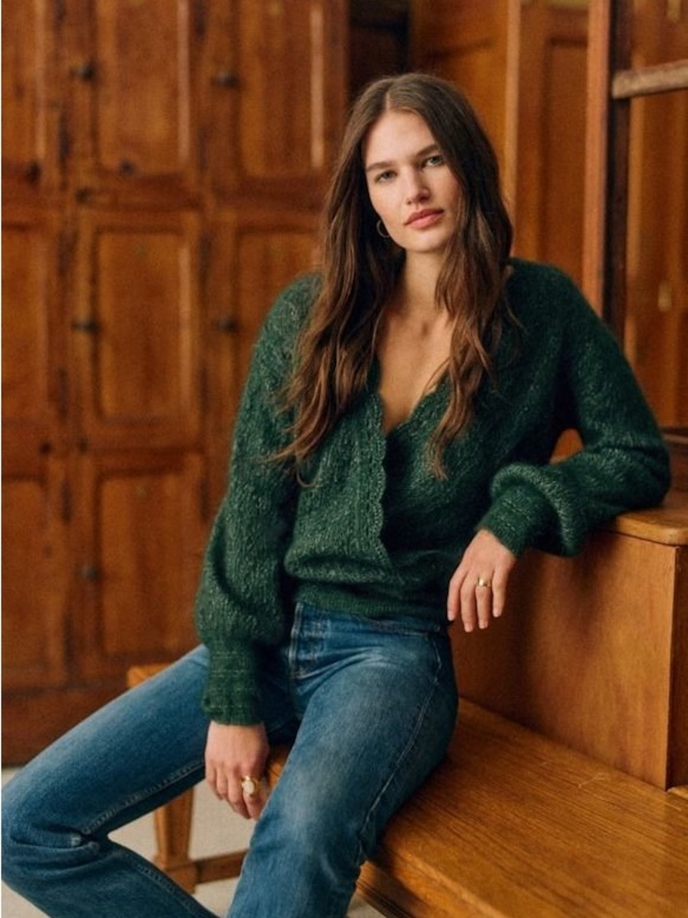Sèzane Bottle Green Nathalia Jumper Merino Wool Mohair Knit Sweater - Picture 2 of 7